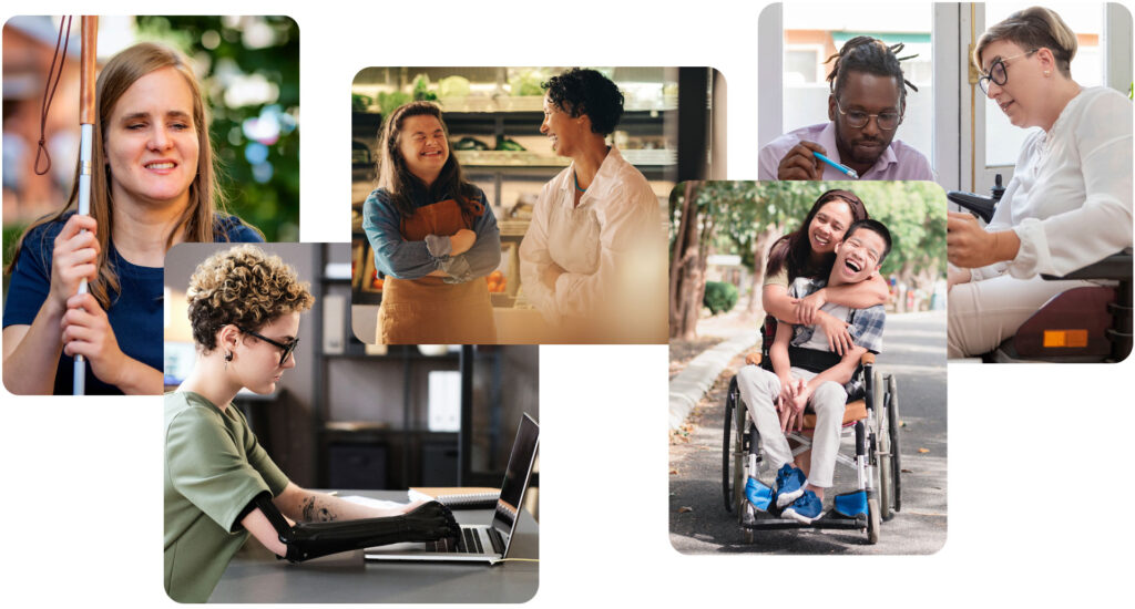 Collage of images showing individuals with different types of disabilities.