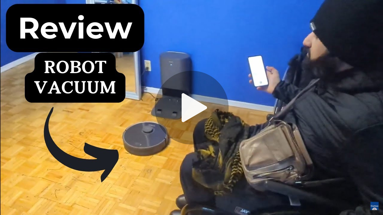 video thumbnail with a wheelchair user operating a robot vacuum cleaner